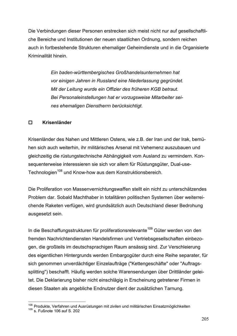 Seite 205 des Verfassungsschutzbericht 1999 Baden-Württemberg
