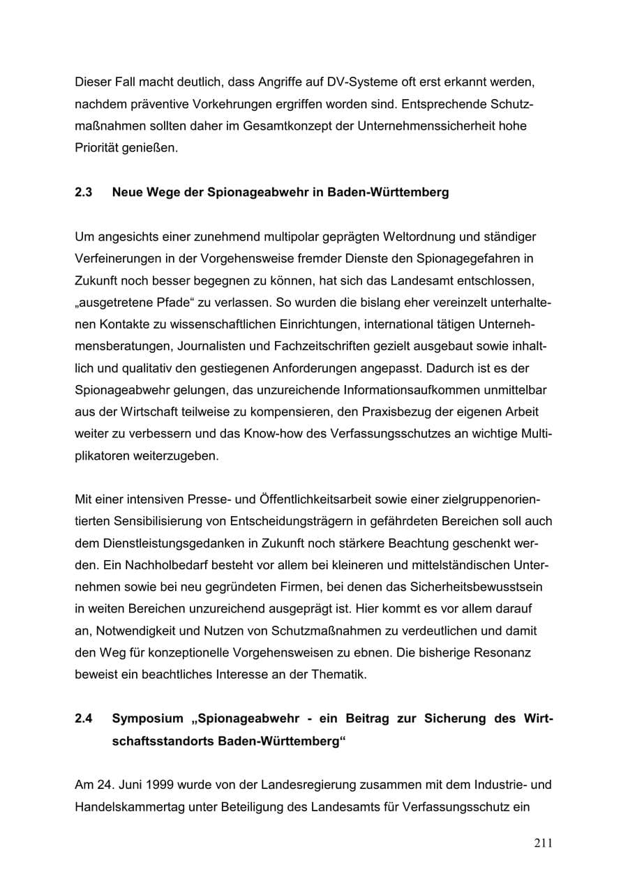 Seite 211 des Verfassungsschutzbericht 1999 Baden-Württemberg