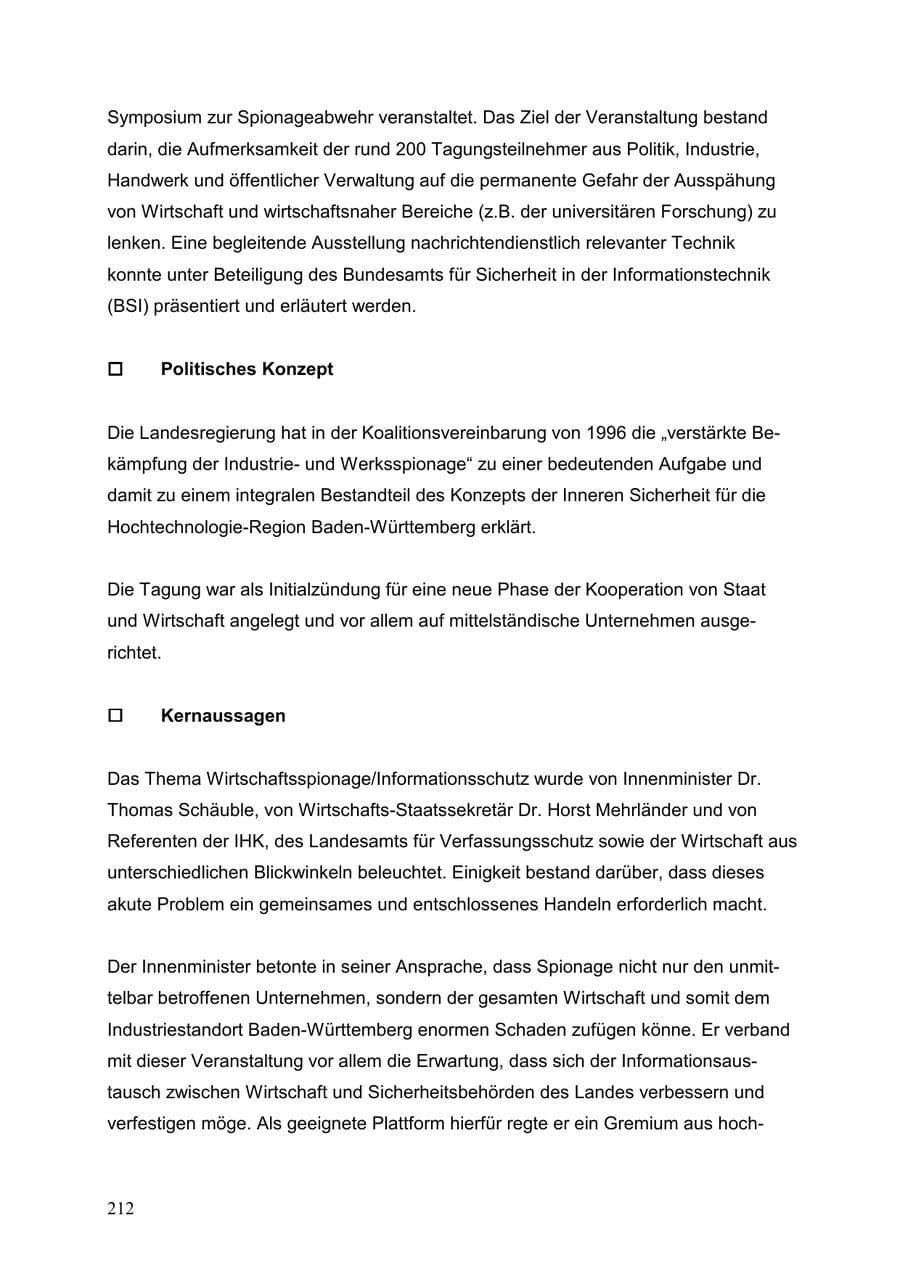 Seite 212 des Verfassungsschutzbericht 1999 Baden-Württemberg