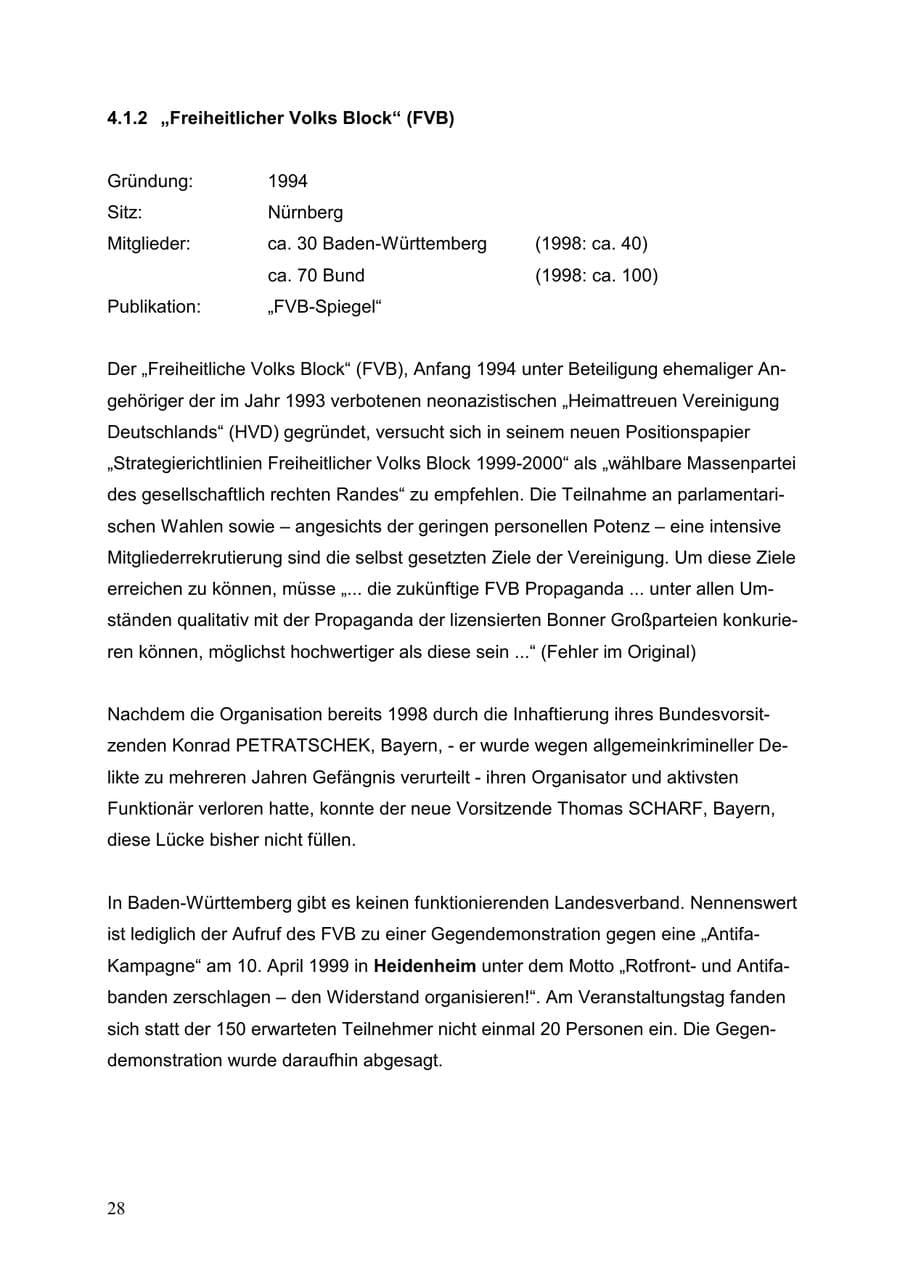 Seite 28 des Verfassungsschutzbericht 1999 Baden-Württemberg