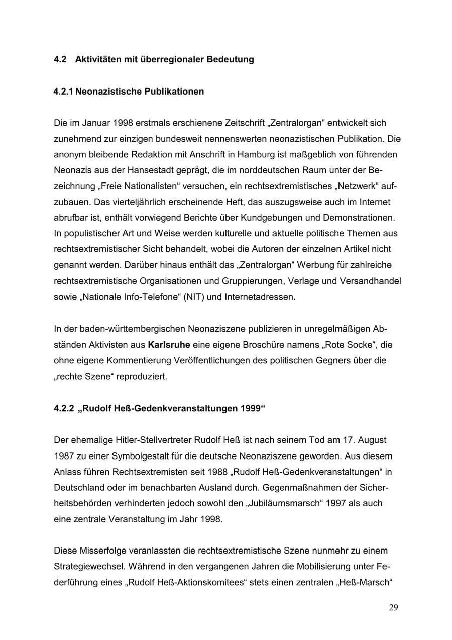 Seite 29 des Verfassungsschutzbericht 1999 Baden-Württemberg