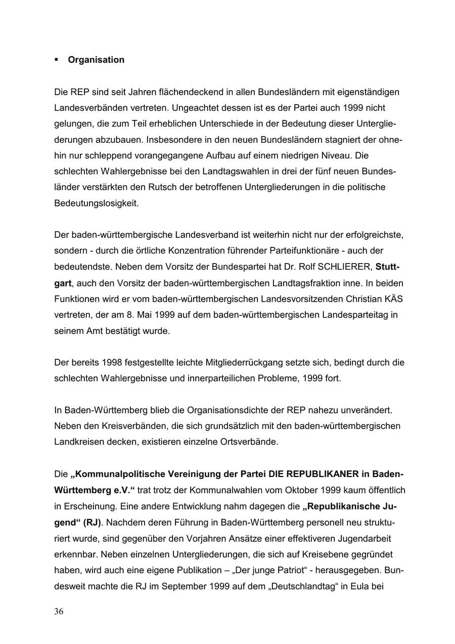Seite 36 des Verfassungsschutzbericht 1999 Baden-Württemberg