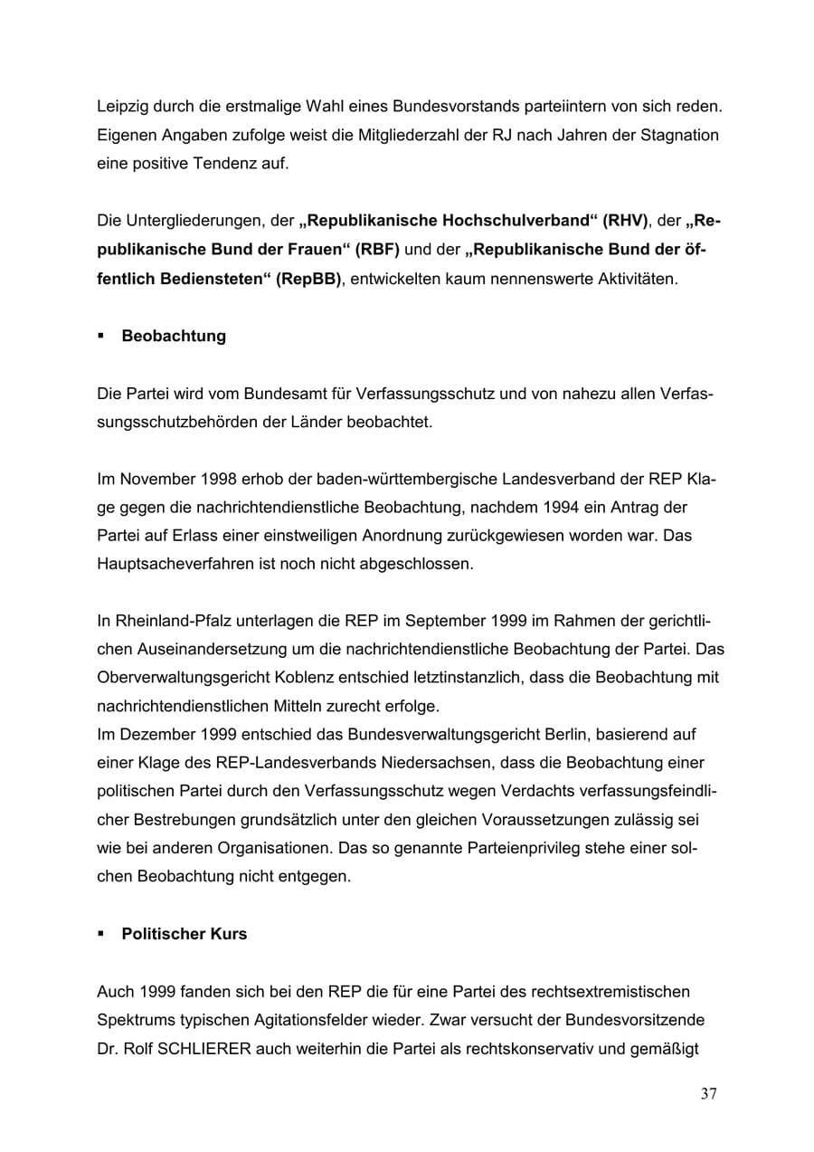 Seite 37 des Verfassungsschutzbericht 1999 Baden-Württemberg