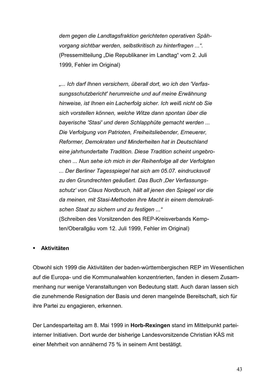 Seite 43 des Verfassungsschutzbericht 1999 Baden-Württemberg