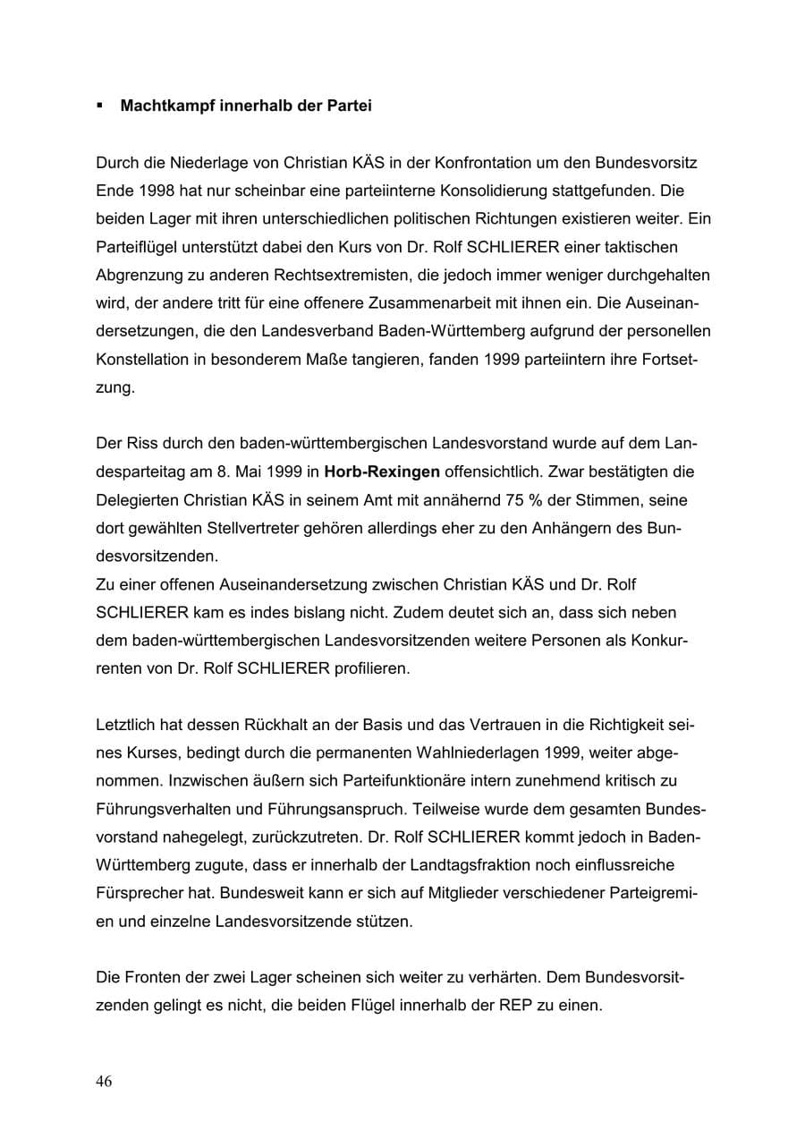 Seite 46 des Verfassungsschutzbericht 1999 Baden-Württemberg