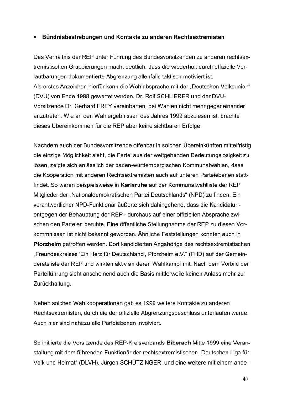 Seite 47 des Verfassungsschutzbericht 1999 Baden-Württemberg