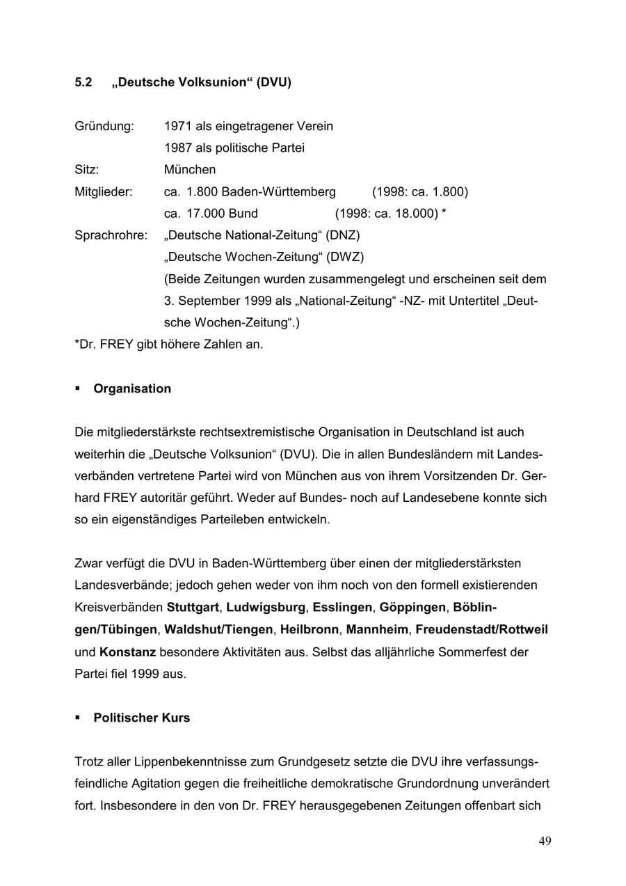 Seite 49 des Verfassungsschutzbericht 1999 Baden-Württemberg