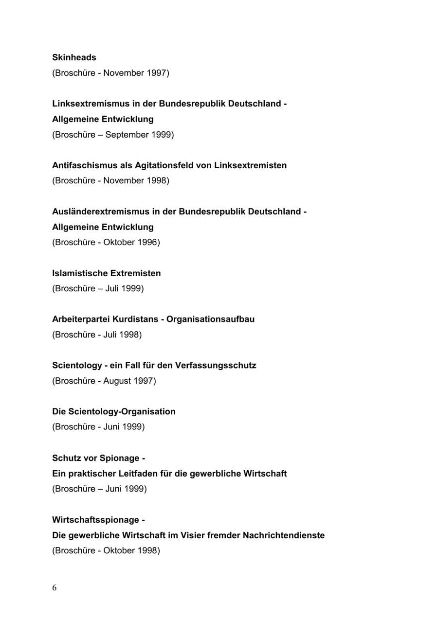 Seite 6 des Verfassungsschutzbericht 1999 Baden-Württemberg