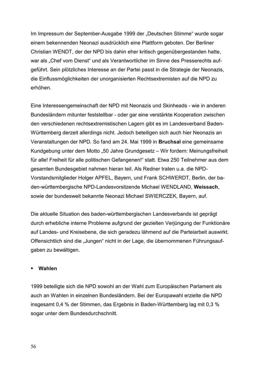 Seite 56 des Verfassungsschutzbericht 1999 Baden-Württemberg