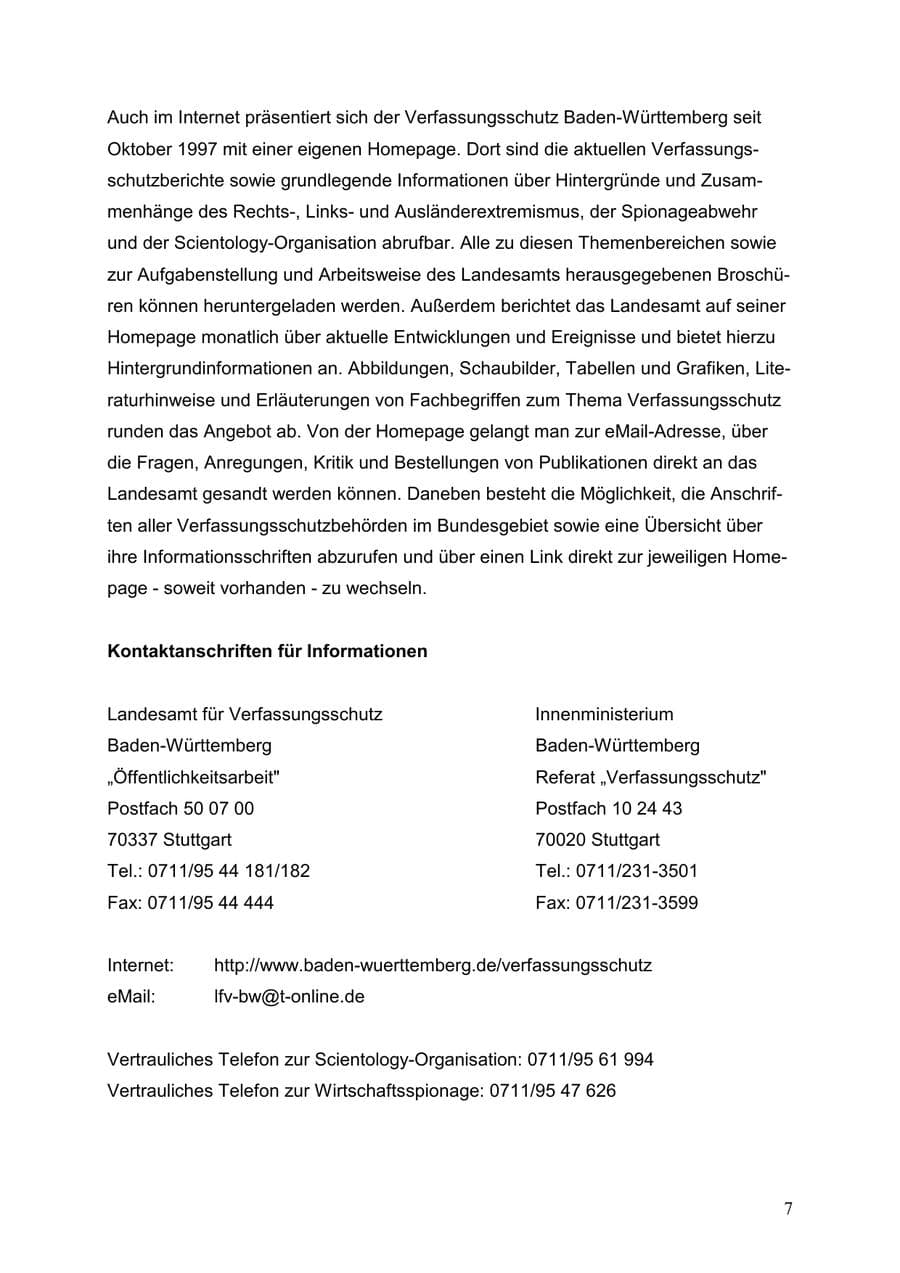 Seite 7 des Verfassungsschutzbericht 1999 Baden-Württemberg