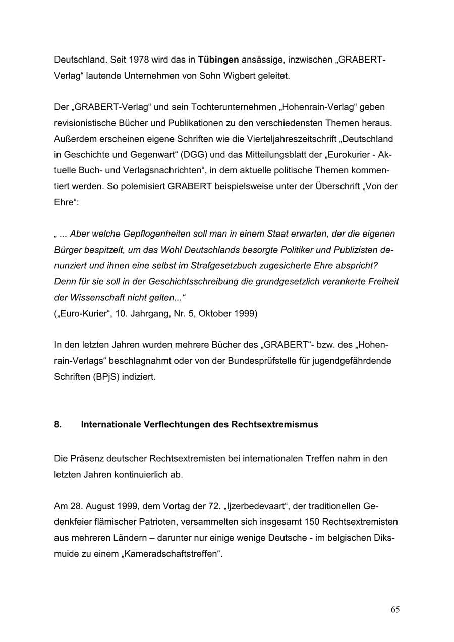 Seite 65 des Verfassungsschutzbericht 1999 Baden-Württemberg
