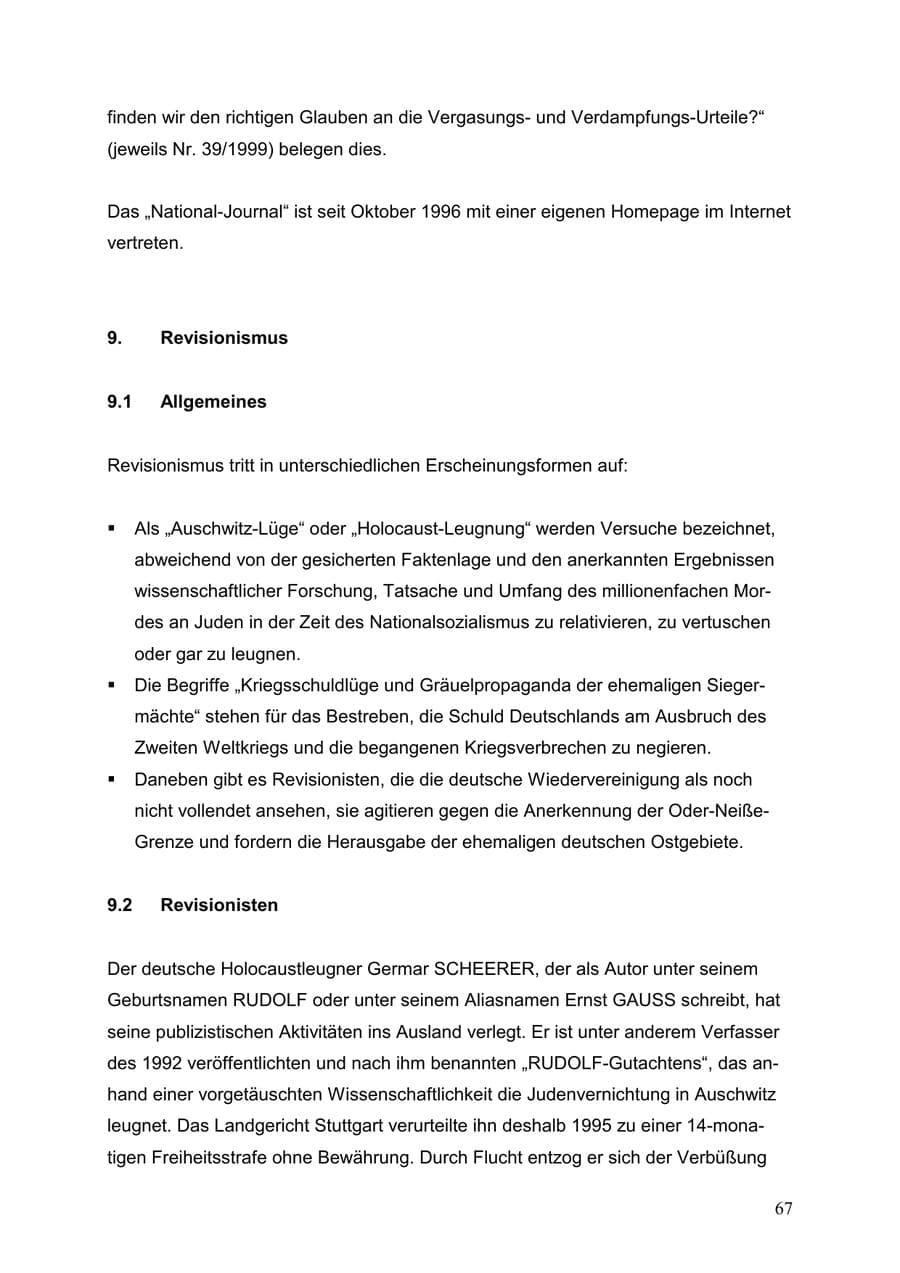 Seite 67 des Verfassungsschutzbericht 1999 Baden-Württemberg