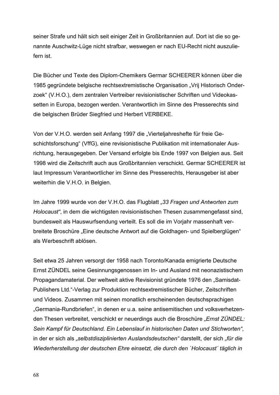 Seite 68 des Verfassungsschutzbericht 1999 Baden-Württemberg