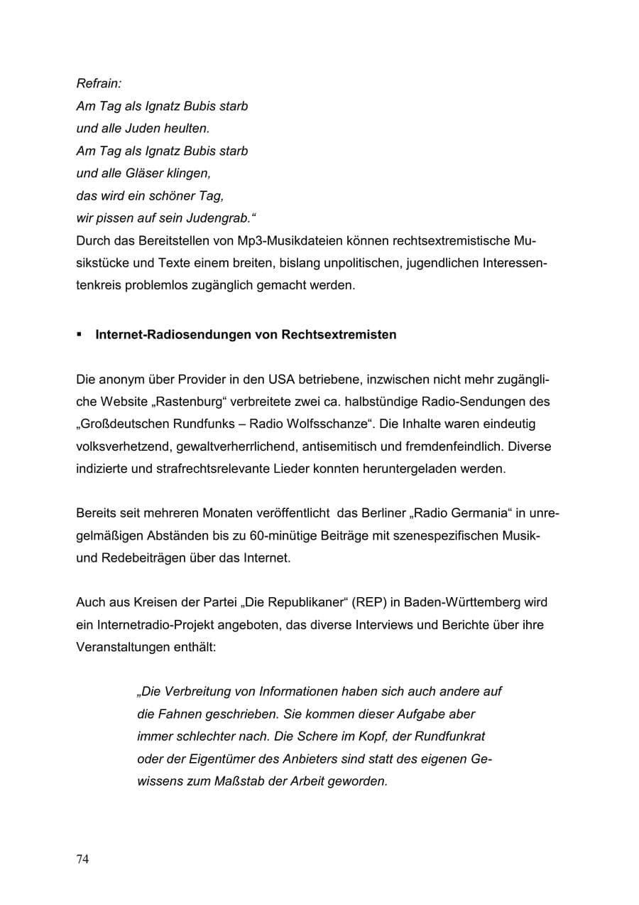Seite 74 des Verfassungsschutzbericht 1999 Baden-Württemberg
