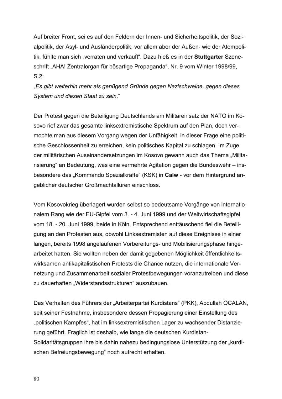Seite 80 des Verfassungsschutzbericht 1999 Baden-Württemberg