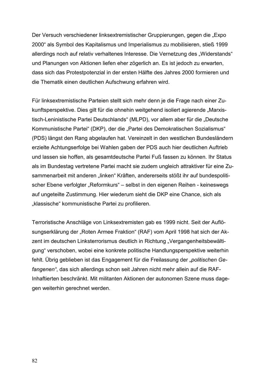 Seite 82 des Verfassungsschutzbericht 1999 Baden-Württemberg