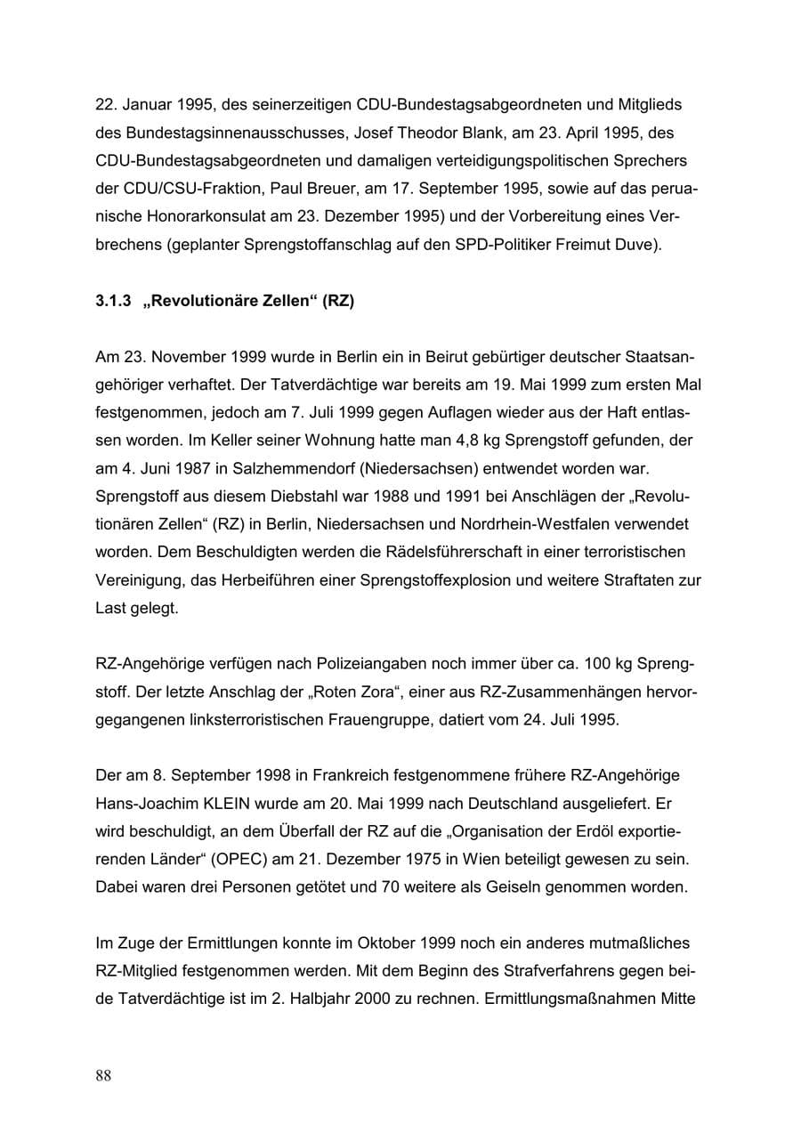 Seite 88 des Verfassungsschutzbericht 1999 Baden-Württemberg