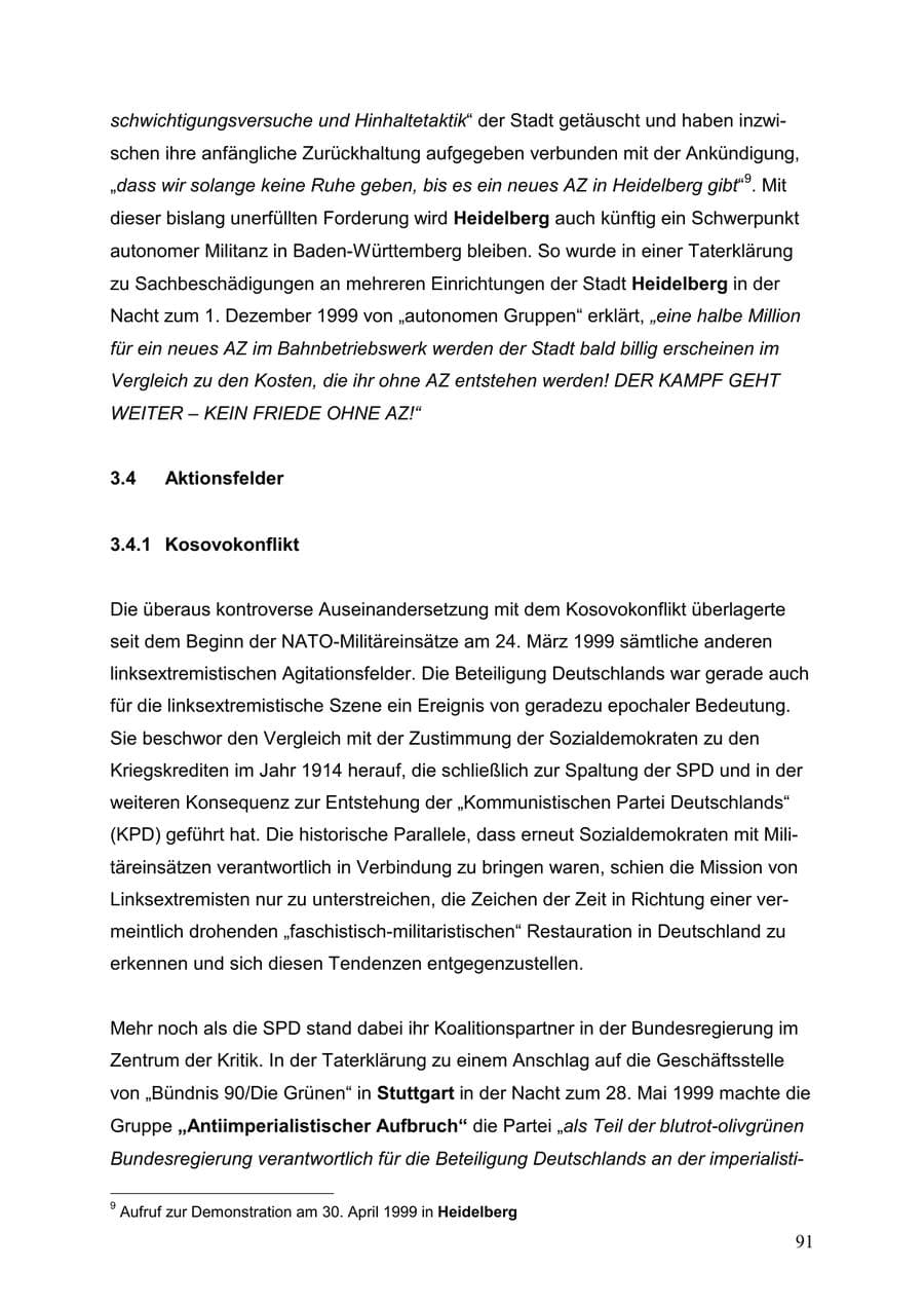 Seite 91 des Verfassungsschutzbericht 1999 Baden-Württemberg