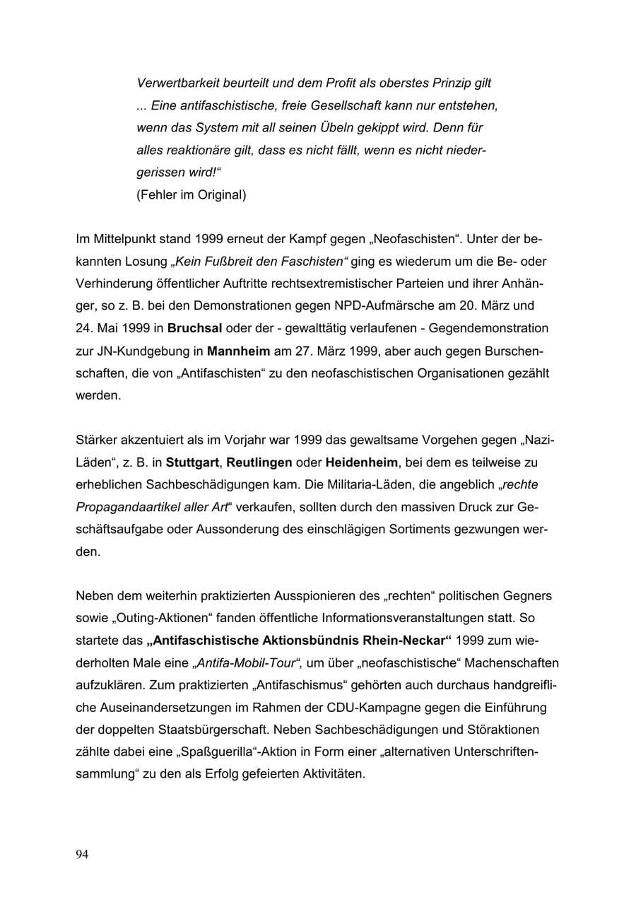 Seite 94 des Verfassungsschutzbericht 1999 Baden-Württemberg