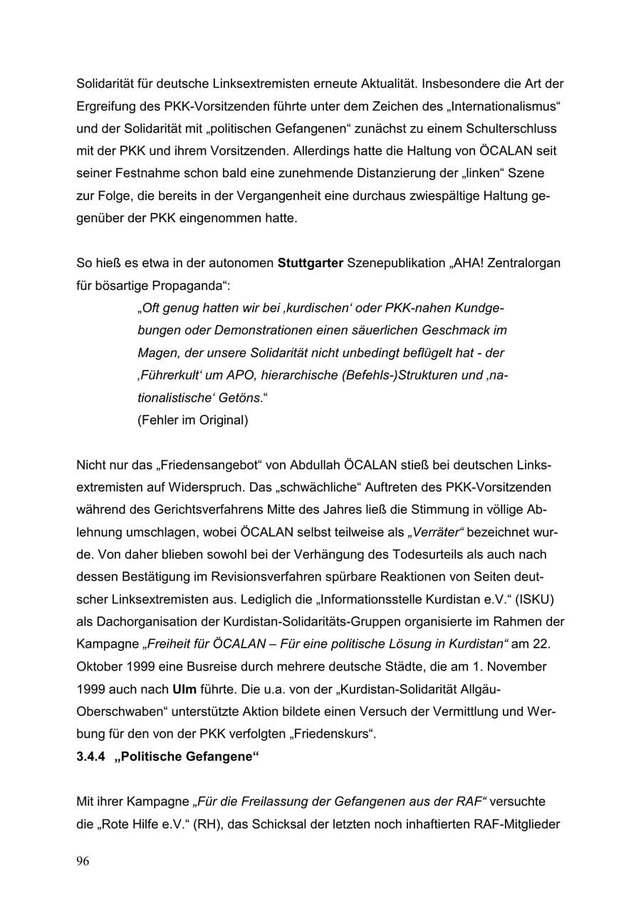 Seite 96 des Verfassungsschutzbericht 1999 Baden-Württemberg