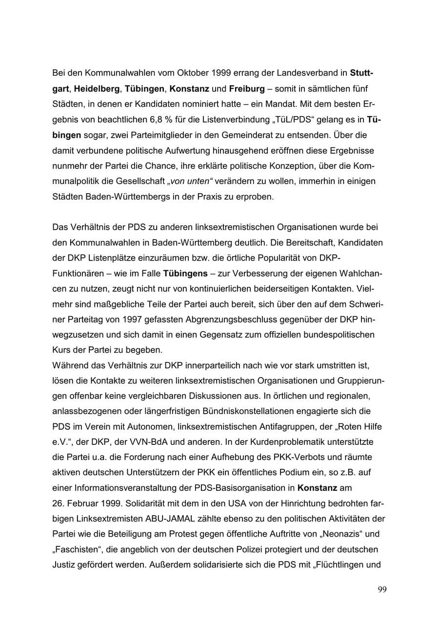 Seite 99 des Verfassungsschutzbericht 1999 Baden-Württemberg