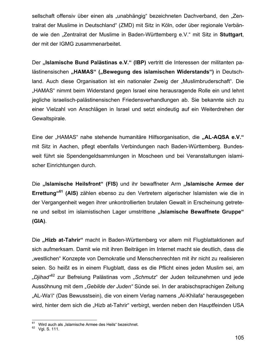 Seite 105 des Verfassungsschutzbericht 2001 Baden-Württemberg