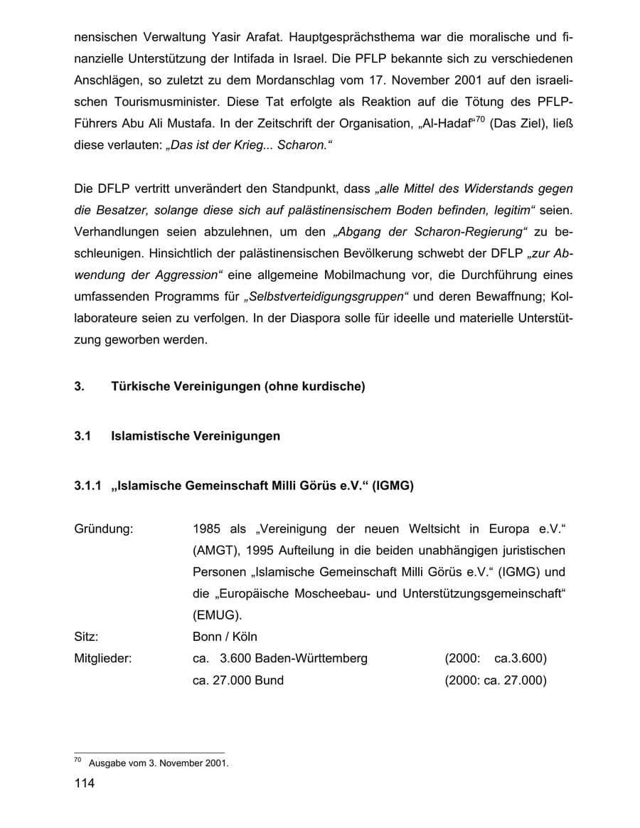 Seite 114 des Verfassungsschutzbericht 2001 Baden-Württemberg