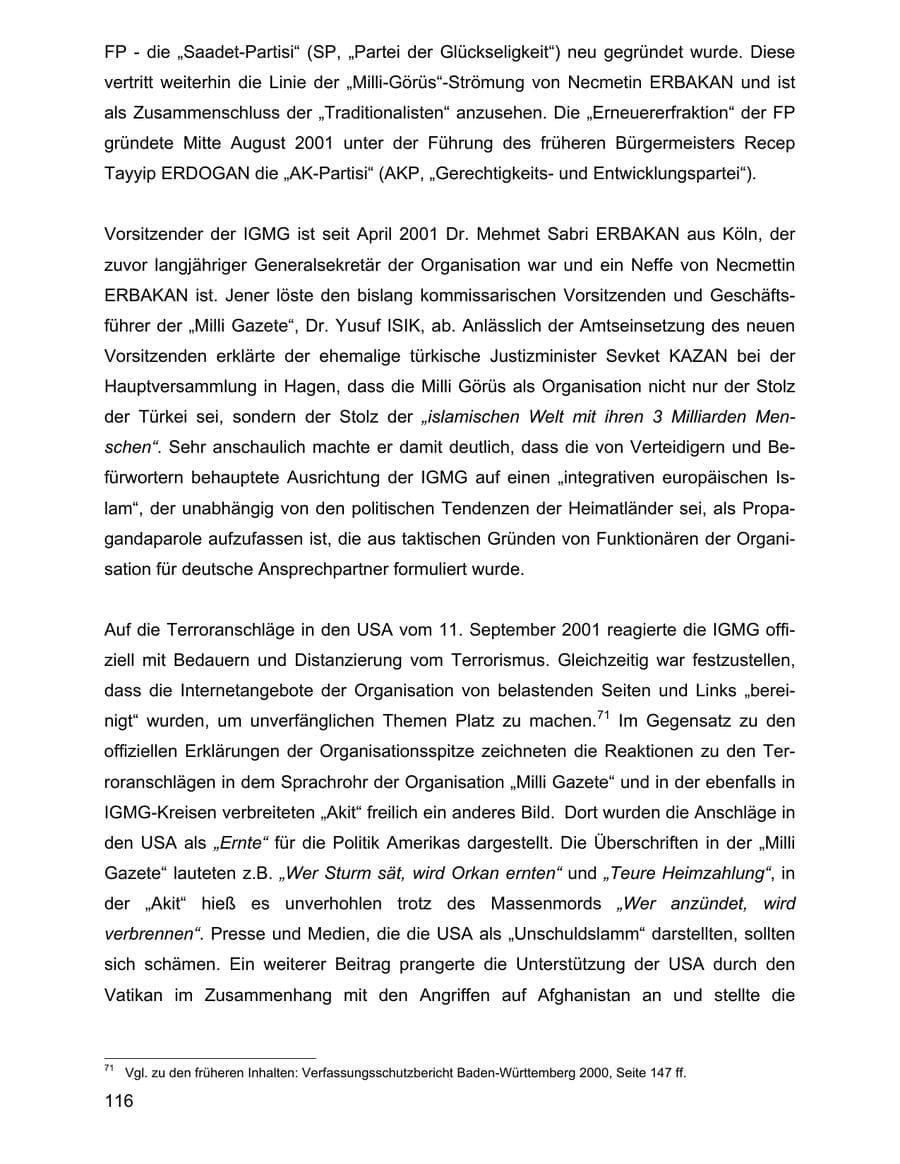 Seite 116 des Verfassungsschutzbericht 2001 Baden-Württemberg