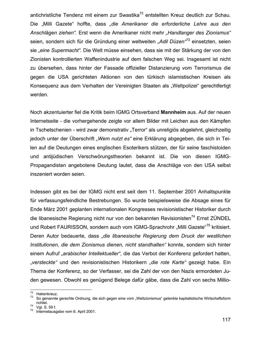 Seite 117 des Verfassungsschutzbericht 2001 Baden-Württemberg