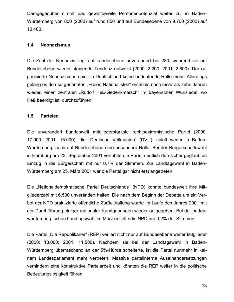 Seite 13 des Verfassungsschutzbericht 2001 Baden-Württemberg