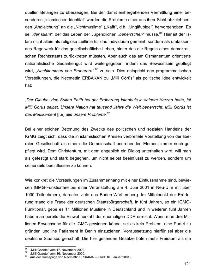 Seite 121 des Verfassungsschutzbericht 2001 Baden-Württemberg