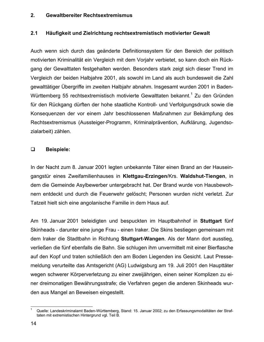 Seite 14 des Verfassungsschutzbericht 2001 Baden-Württemberg