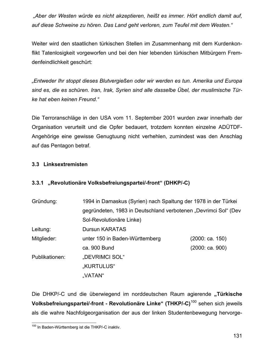 Seite 131 des Verfassungsschutzbericht 2001 Baden-Württemberg