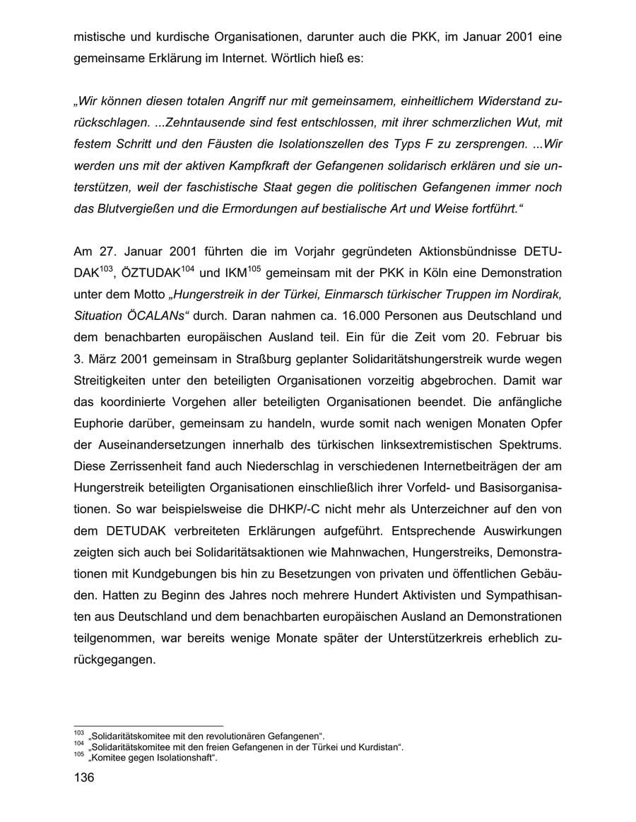 Seite 136 des Verfassungsschutzbericht 2001 Baden-Württemberg
