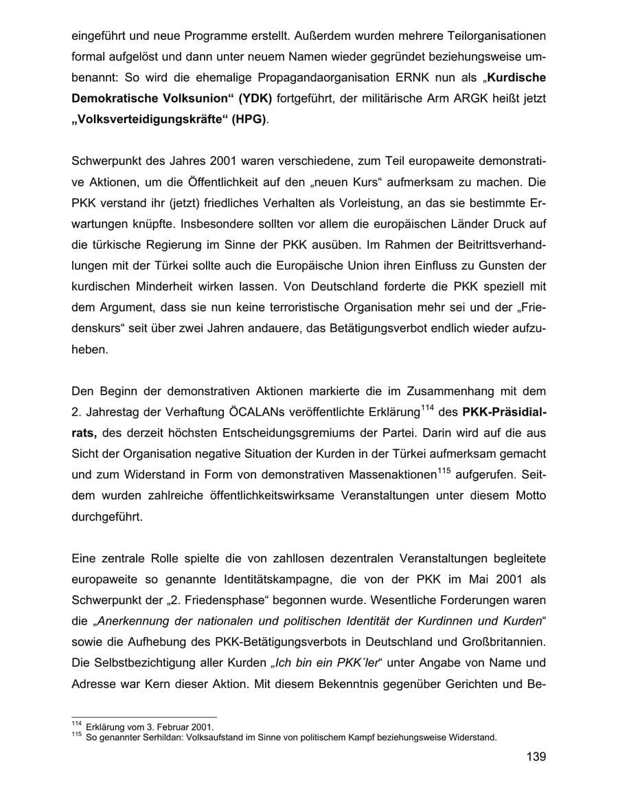 Seite 139 des Verfassungsschutzbericht 2001 Baden-Württemberg