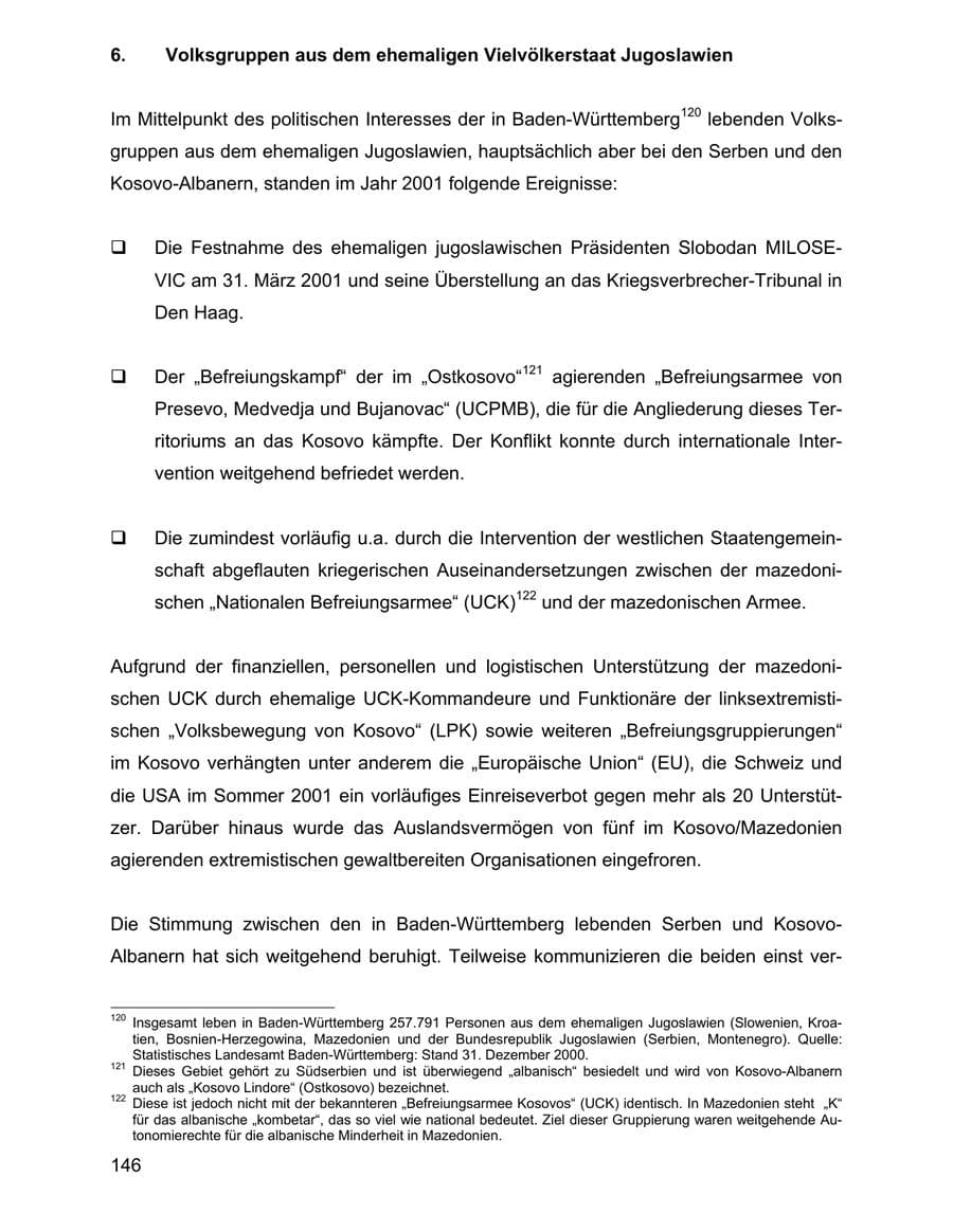 Seite 146 des Verfassungsschutzbericht 2001 Baden-Württemberg