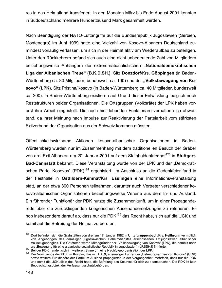 Seite 148 des Verfassungsschutzbericht 2001 Baden-Württemberg
