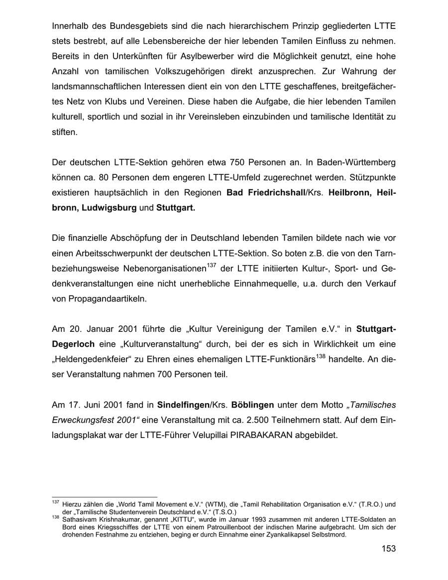 Seite 153 des Verfassungsschutzbericht 2001 Baden-Württemberg