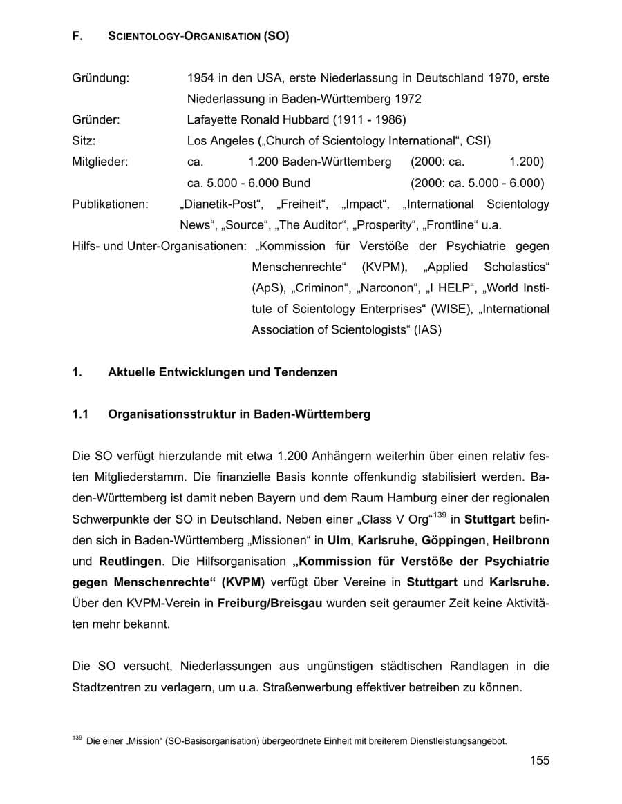 Seite 155 des Verfassungsschutzbericht 2001 Baden-Württemberg