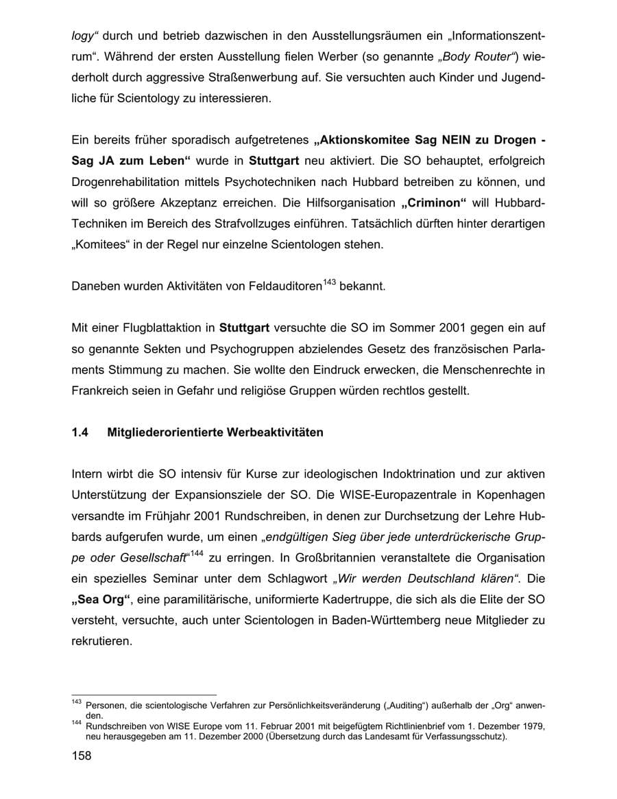 Seite 158 des Verfassungsschutzbericht 2001 Baden-Württemberg