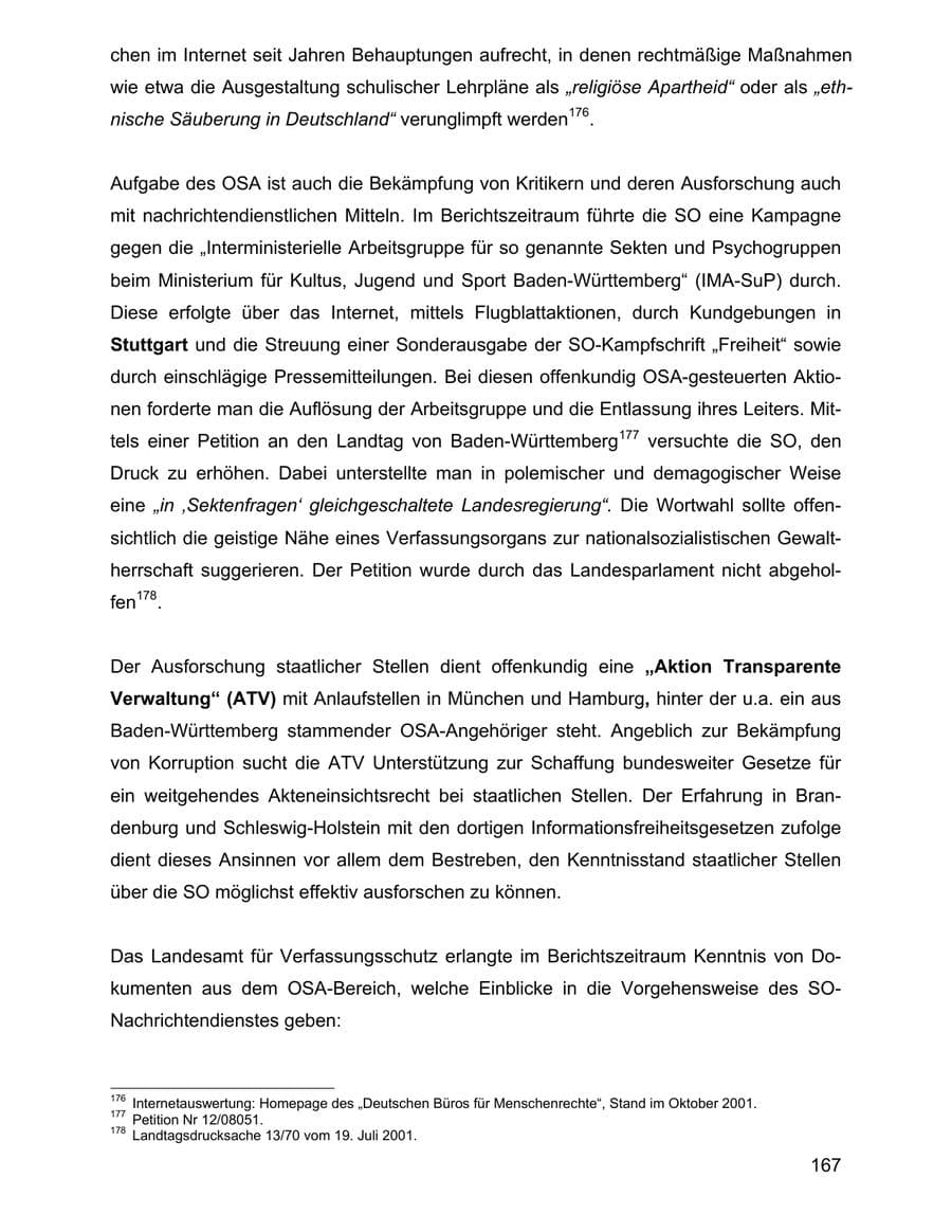 Seite 167 des Verfassungsschutzbericht 2001 Baden-Württemberg