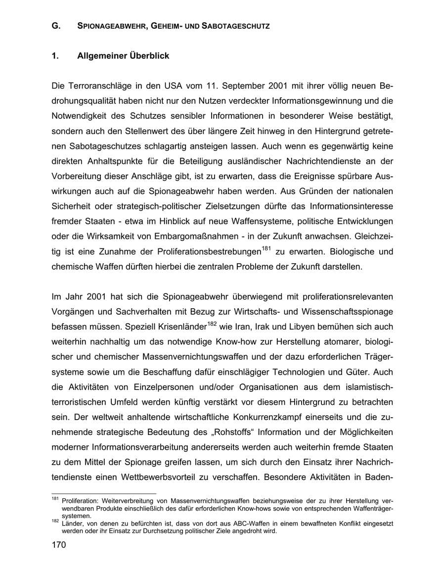 Seite 170 des Verfassungsschutzbericht 2001 Baden-Württemberg