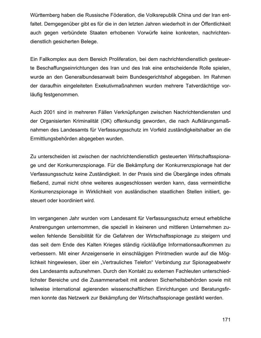 Seite 171 des Verfassungsschutzbericht 2001 Baden-Württemberg