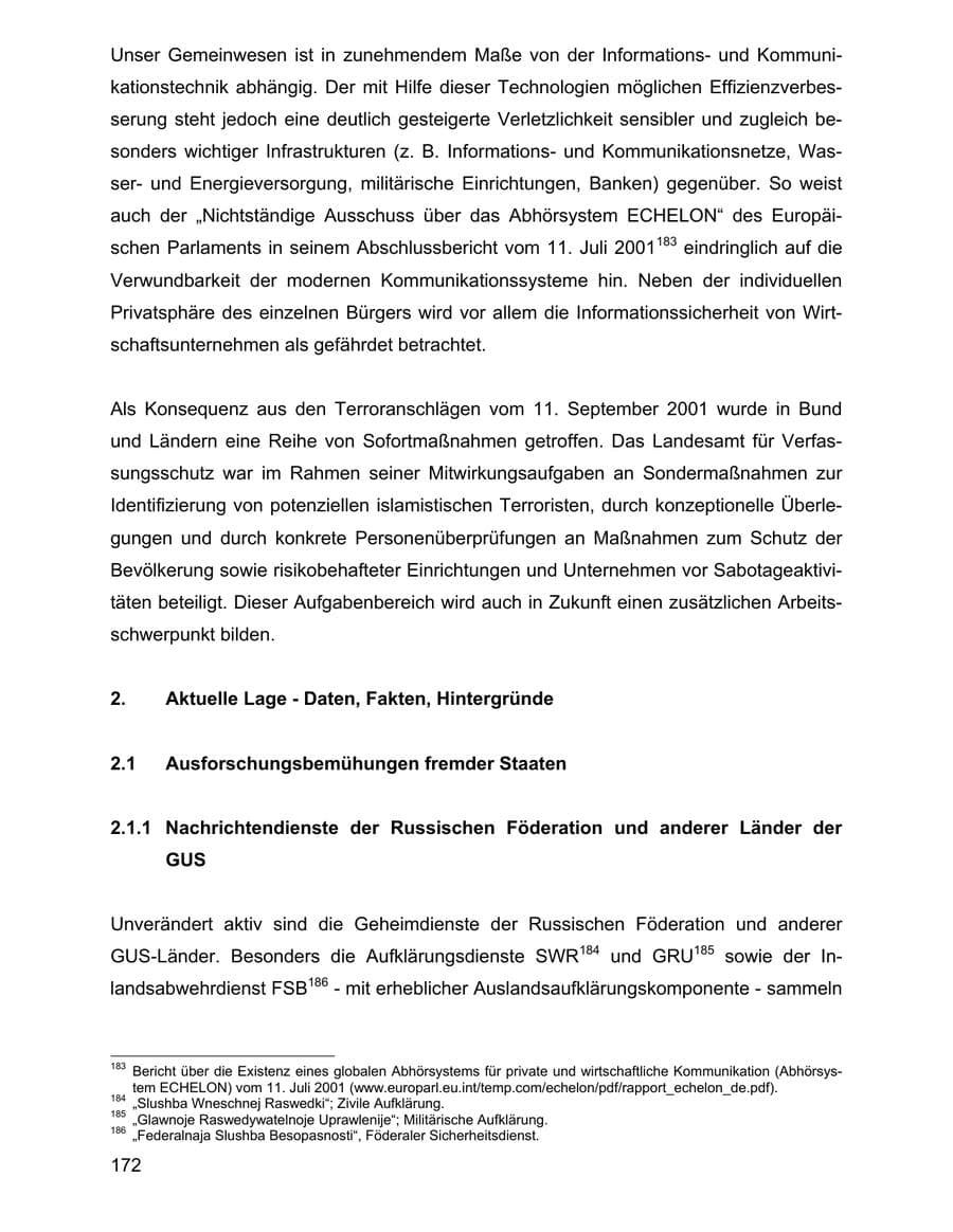 Seite 172 des Verfassungsschutzbericht 2001 Baden-Württemberg