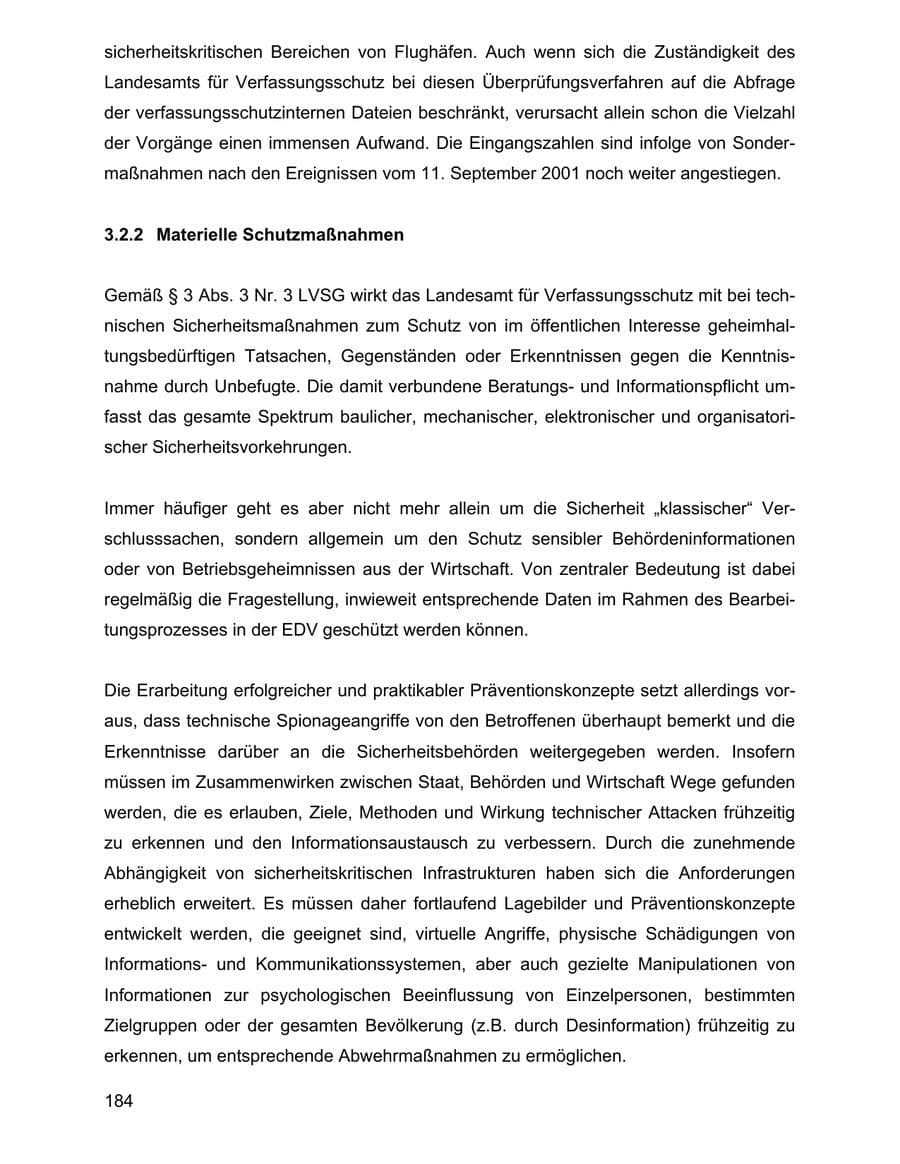 Seite 184 des Verfassungsschutzbericht 2001 Baden-Württemberg