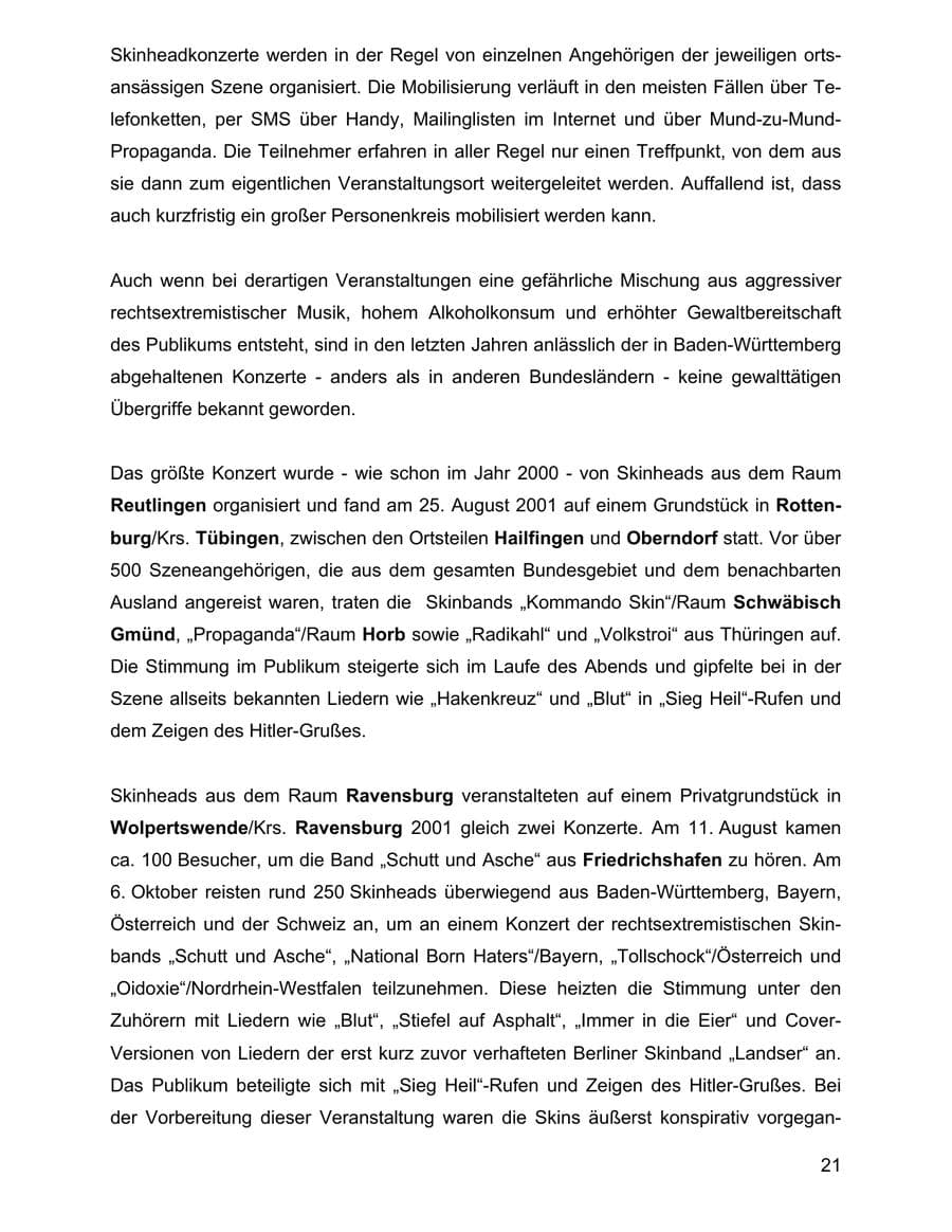 Seite 21 des Verfassungsschutzbericht 2001 Baden-Württemberg