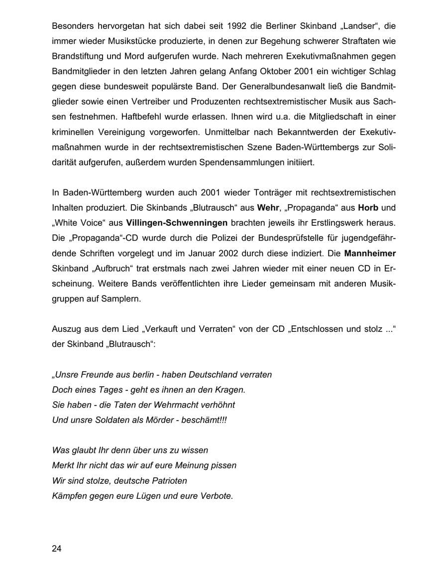 Seite 24 des Verfassungsschutzbericht 2001 Baden-Württemberg