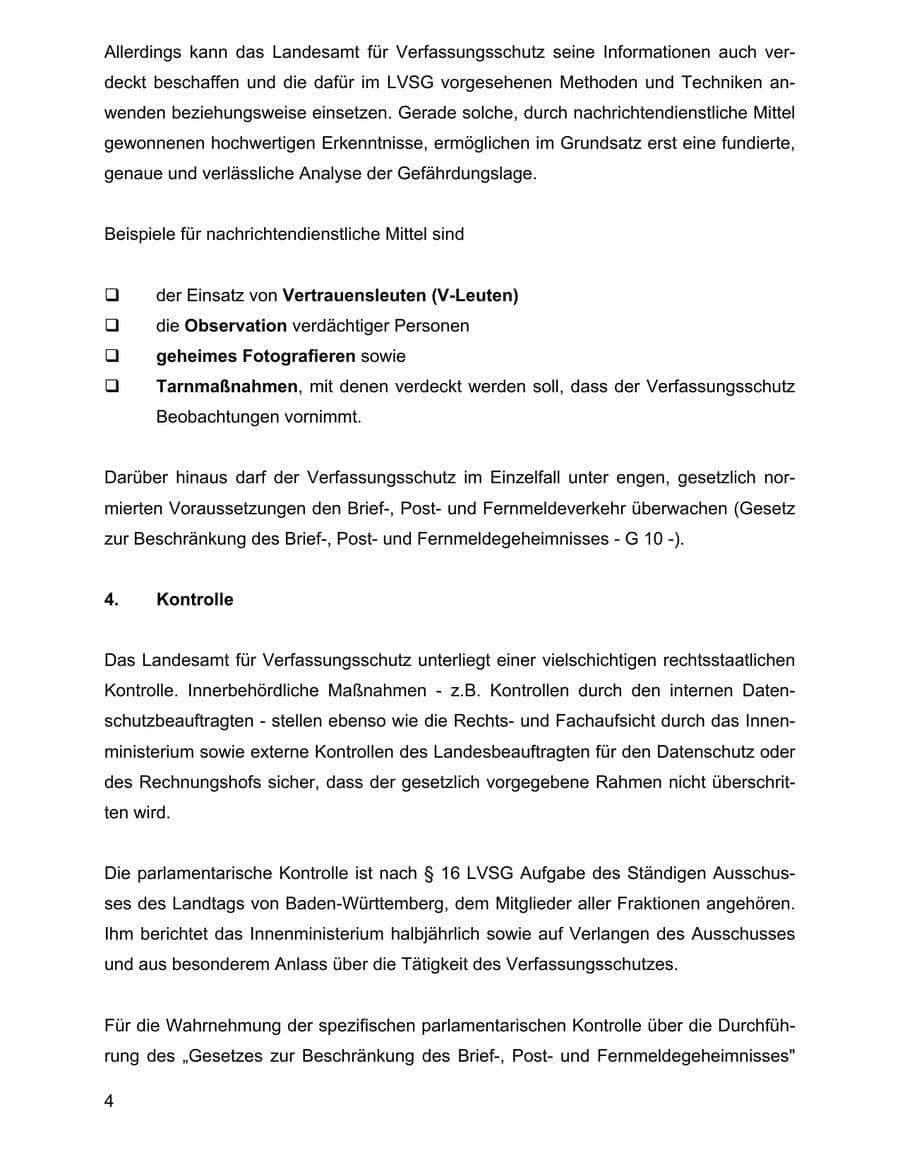 Seite 4 des Verfassungsschutzbericht 2001 Baden-Württemberg