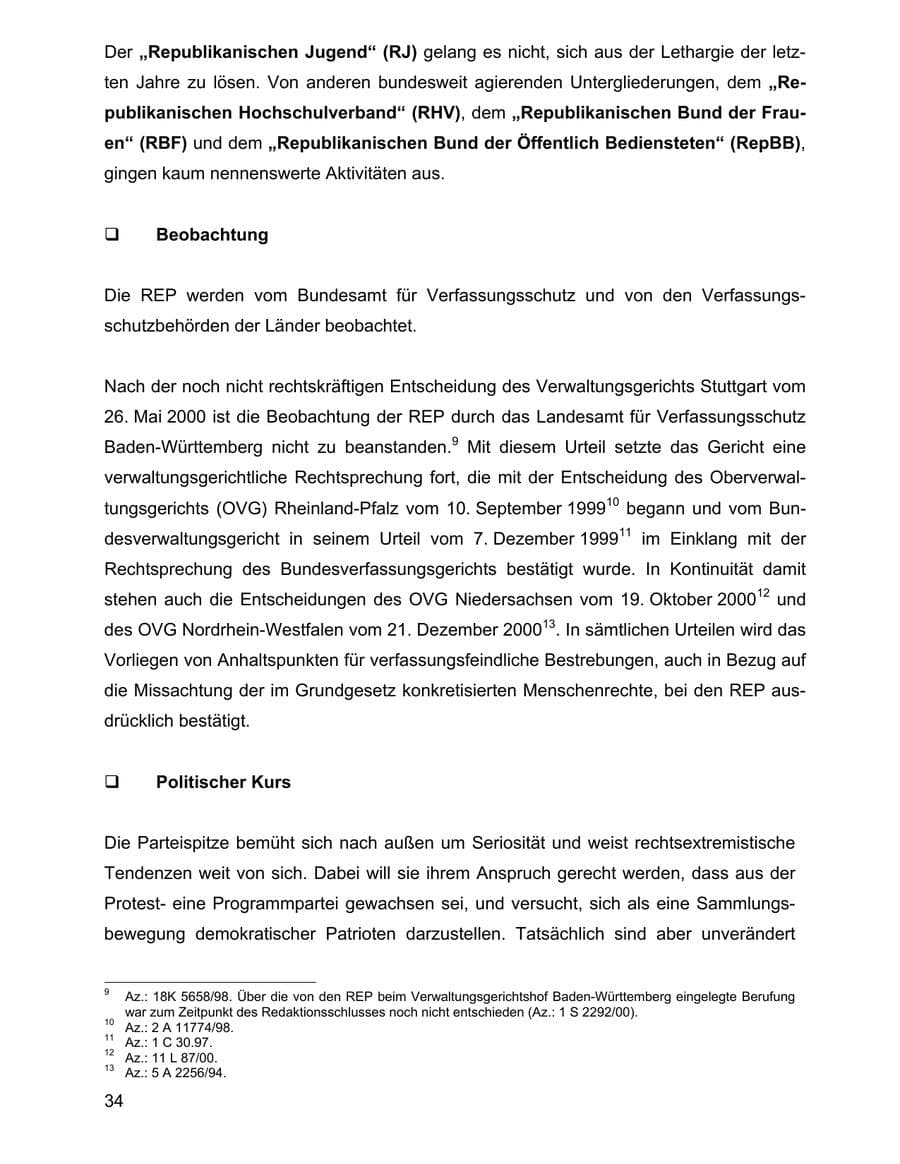 Seite 34 des Verfassungsschutzbericht 2001 Baden-Württemberg