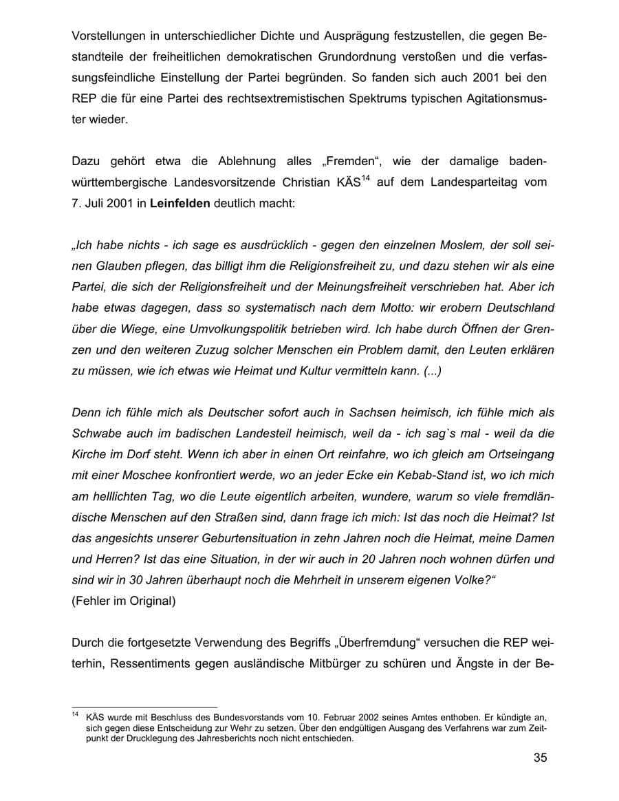 Seite 35 des Verfassungsschutzbericht 2001 Baden-Württemberg